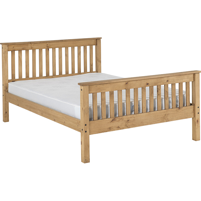 Monaco 4'6" Bed High Foot End In Distressed Waxed Pine - Click Image to Close